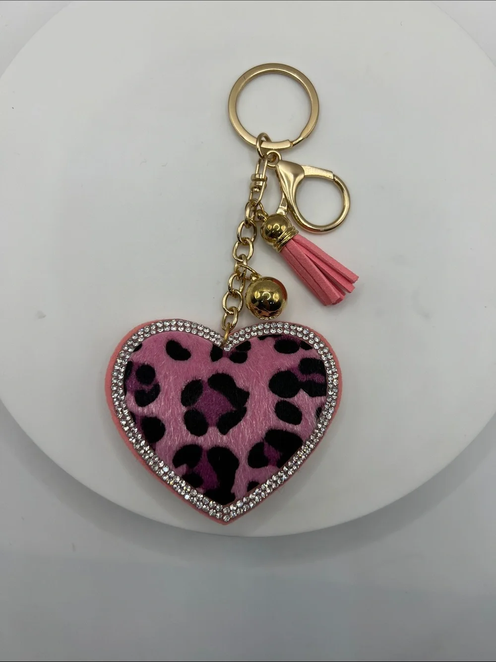 758. Heart Leopard Print Tassel Keychain